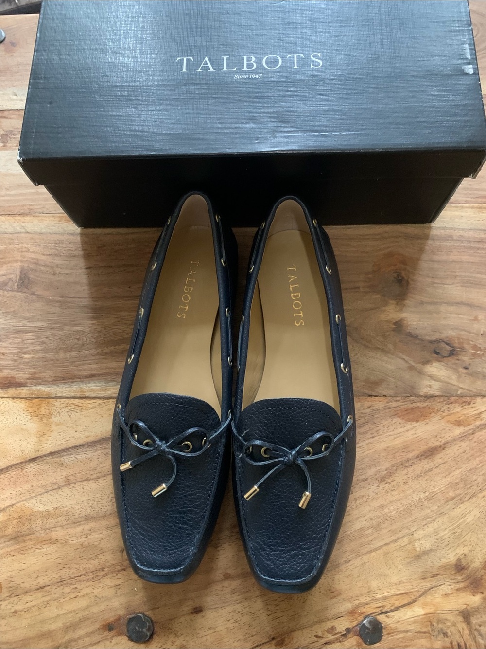 Talbots Navy Leather Bow-Accent Loafers